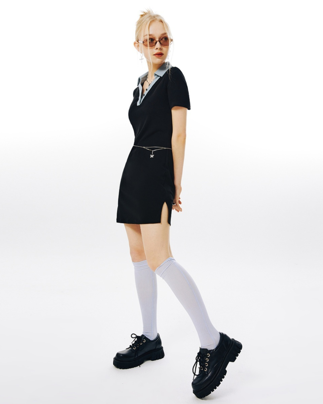 Bicolor Polo Knit Mini Dress IMO0088