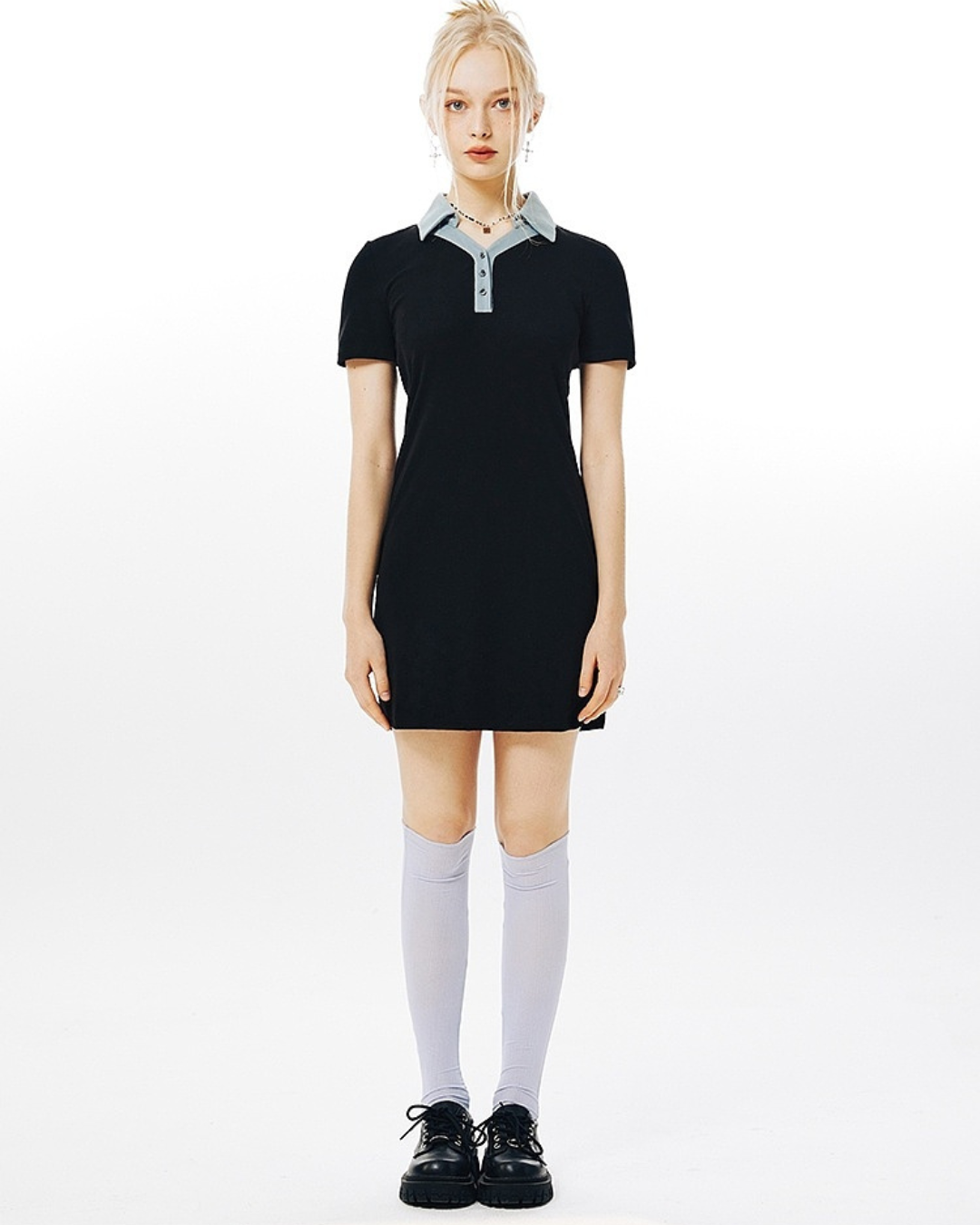 Bicolor Polo Knit Mini Dress IMO0088