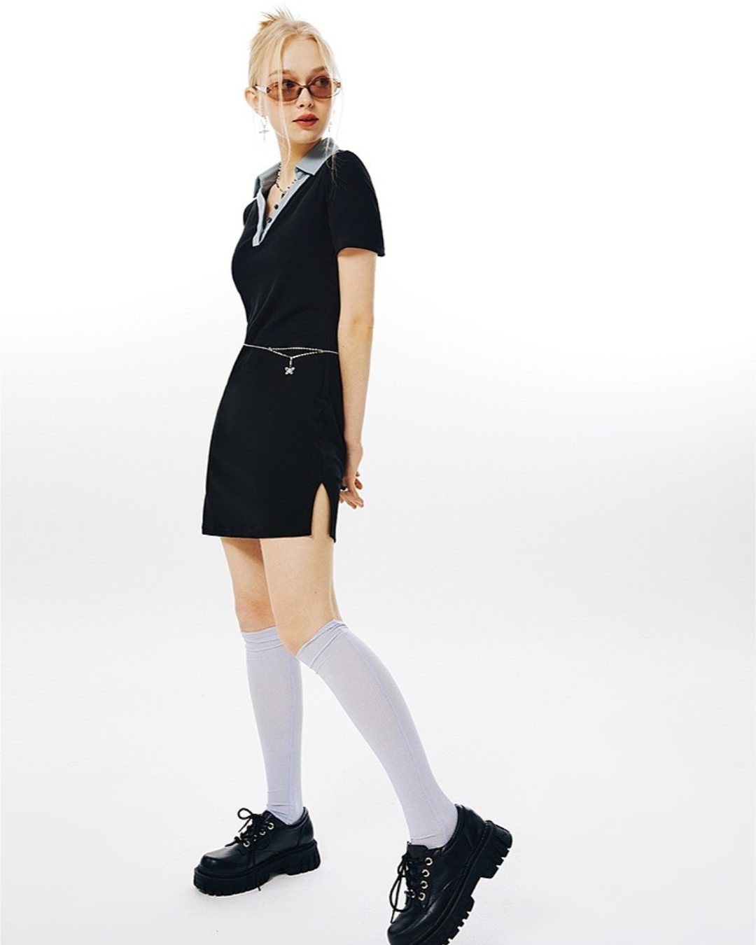 Bicolor Polo Knit Mini Dress IMO0088