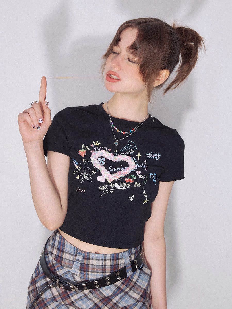 Heart Print Short Tops ZZF0220