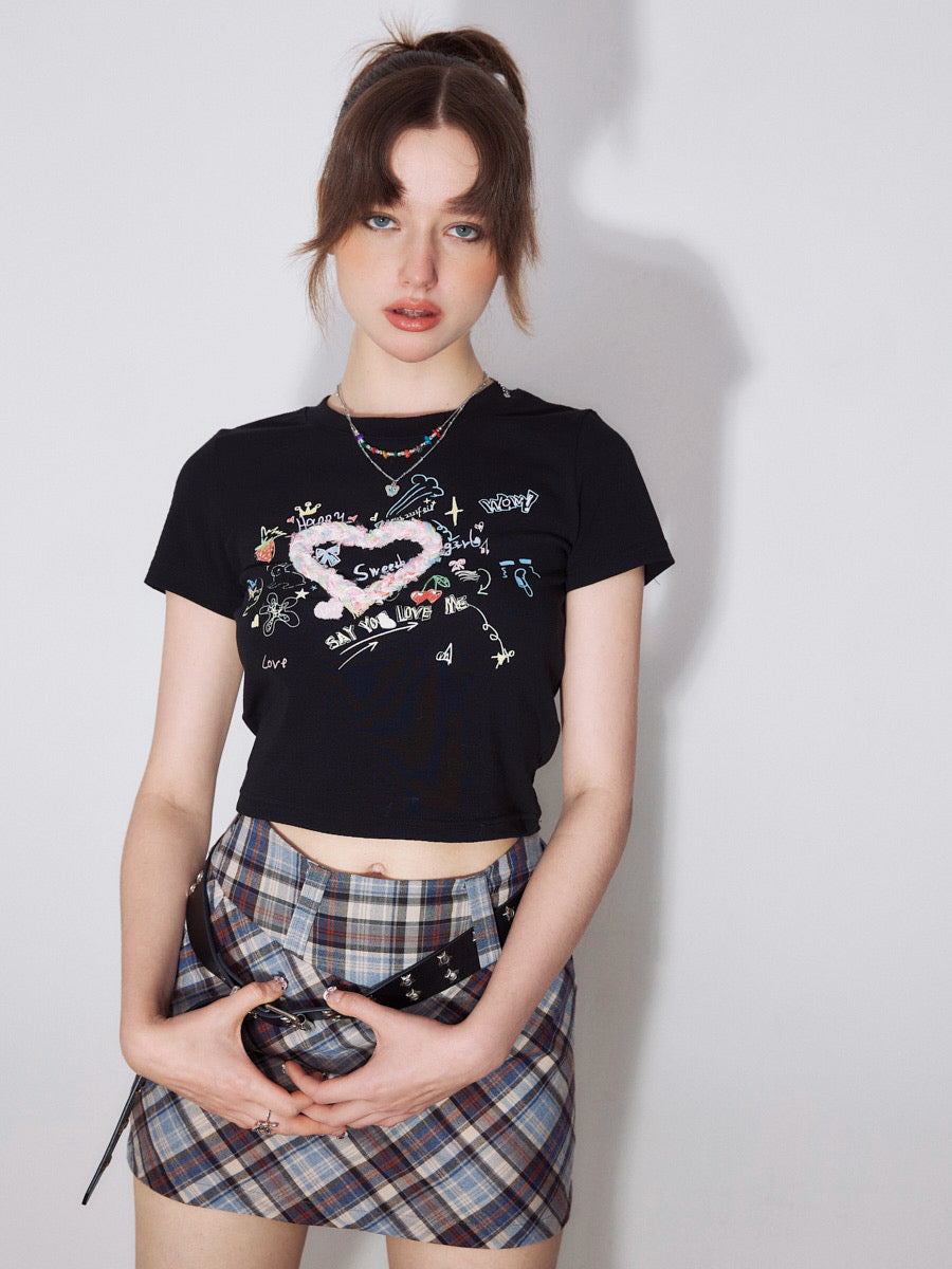 Heart Print Short Tops ZZF0220